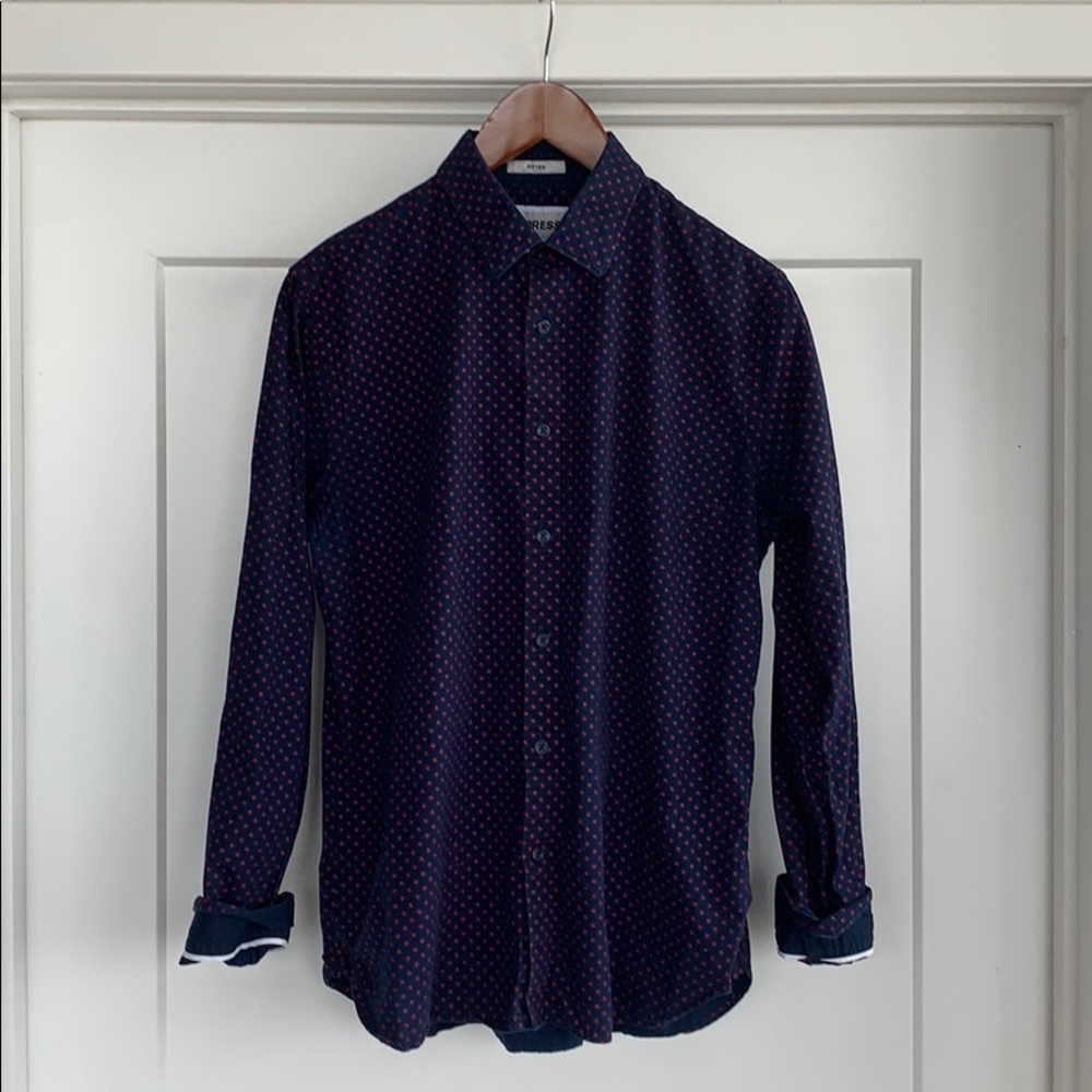 Express fitted blue/red pattern dress shirt